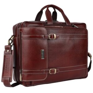 HAMMONDS FLYCATCHER Genuine Leather Office Bag for Men, 2 in 1 Leather Bag for Men, 15.6 Inch Professional Laptop Bag for Men, Adjustable Straps and Multiple Compartments – 1 Year Warranty – Brown