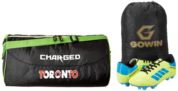 Charged Sports Bag Toronto Large Black with Gowin Football Shoe Destroyer Cyan Size-6