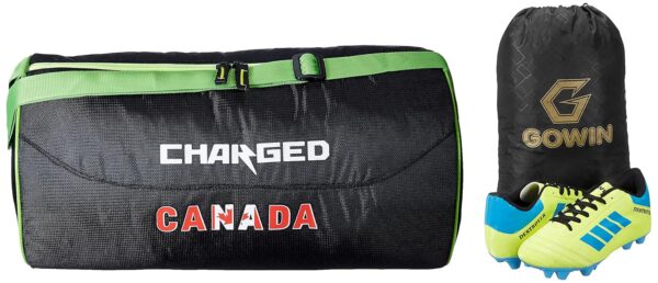 Charged Sports Bag Canada Large Black with Gowin Football Shoe Destroyer Cyan Size-5