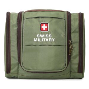 Swiss Military Toiletry Bag for Men, Women| Makeup Pouch for Travelling, Travel Organizer,Water Resistant, Premium Polyester, Multiple Compartments with Quick Access Pocket,Durable Zippers,Green,1