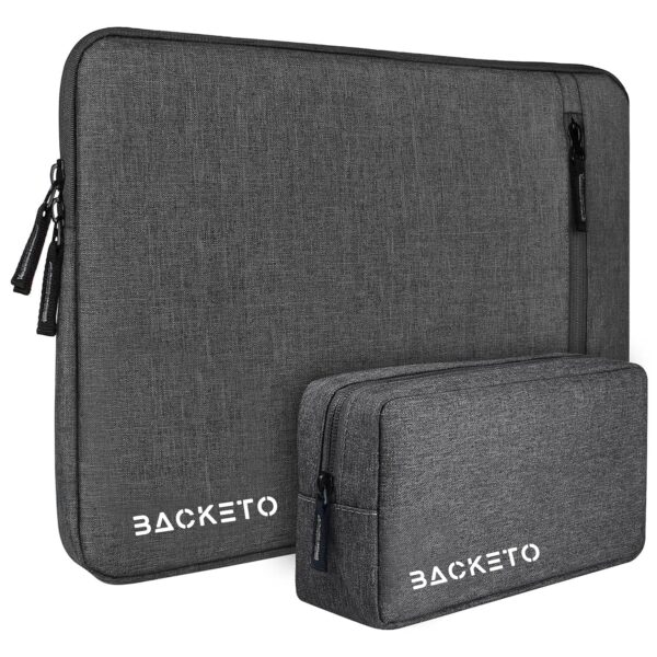 BACKETO Laptop Bag Sleeve Case Cover with Charger Pouch for Men & Women | 15.6 Inch Laptop/MacBook | 360° Protection, Smooth & Premium Zipper (Grey,M01)