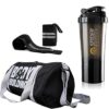 Body bulding Gym Bag Combo Sports Bag Men's Combo of Leather Gym Bag, Black Wrist Support Band and Spider Shaker Bottle (Black) Free