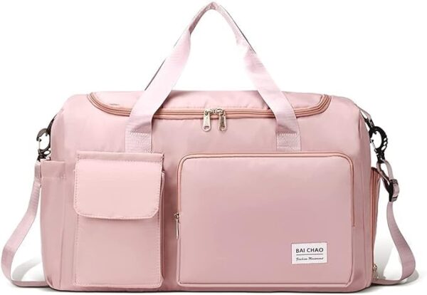 CHANCY Nylon 44 cms Imported Travel Duffle Bag Sports Gym Shoulder Bag for Women with Wet Pocket & Shoe Compartment Weekender Overnight Travel Luggage Bag (44 x 18 x 29 cm) (Pink)