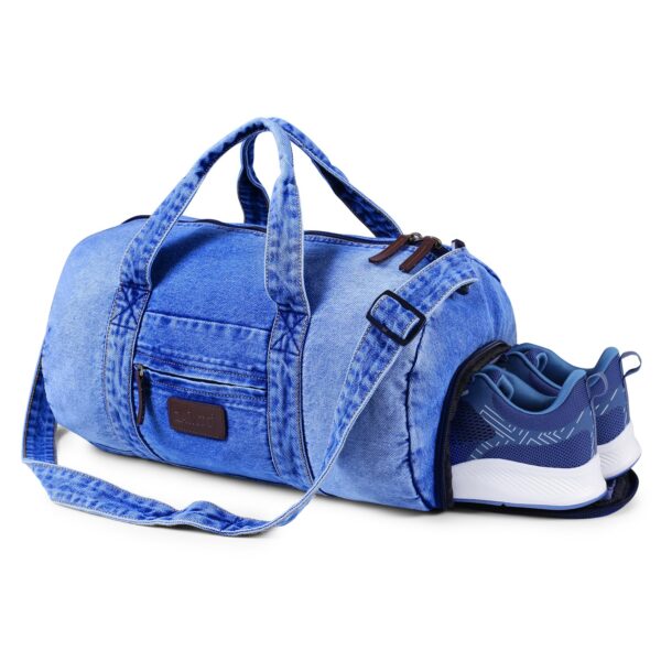 Denim Gym Bag with Shoes Compartment for Men and Women