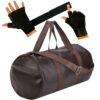 Duffle Gym Bag Combo of Polyester Gym Bag with Compartment| Black Gym Gloves| Gym Bag|Hand Gloves for Men 's & Women for Daily Exercise|Gym kit for Men and Women (Brown)