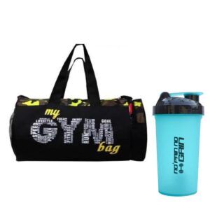 Emmcraz Gym Bag Combo for Men ll Gym Bag and No Pain No Gain Bottle ll Gym Bag Bottle Combo ll Gym Bag with Shoe Compartment Gym & Fitness Kit (Green Bag,Blue Bottle)