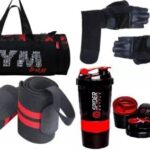 Emmcraz Red Gym Bag with Spider Bottle with Wrist Support & Gym Gloves Home Gym Kit (Dry Bag)