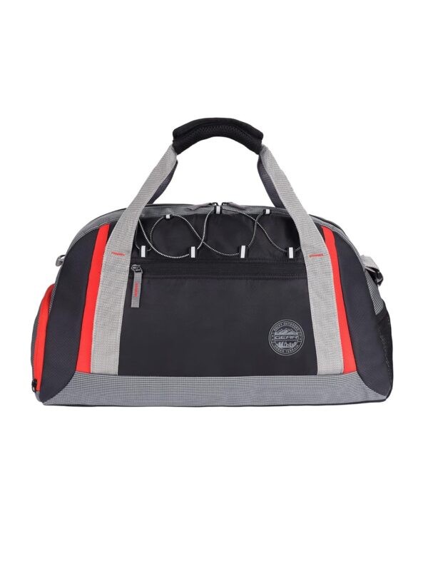 Gear Polyester Yoga 30L Medium Water Resistant Travel Duffle Bag/Gym Bag/Sports Duffle For Men/Women(Grey-Black-Orange), 30 x 42 x 24 Centimeters