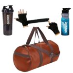 Gym Duffel Bag Combo Set with Water Bottle & Hand Gloves for Men 's & Women for Daily Exercise |Gym Bags for Men Combo | Bags for Men | Gym Shaker Bag Combo| Gym Bag Shaker with Gloves (TAN+Black)