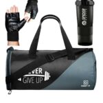 Hang It Gym Bag Combo for Men and Woman ll Gym Bag, Black spaider Bottle, Black Gloves ll Gym kit for Men and Women ll Gym Bag with Shoe Compartment Gym & Fitness Kit