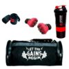 Hang It Gym Bag Combo for Men ll Gym Bag with Shoe Compartment and, Black Bottle, Black Wristband, Black Gloves ll Gym kit for Men and Women ll Gym Bag & Fitness Kit & Gym Bag Combo (Red)