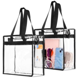 Hoiny Clear Bag for Stadium Events Approved, 12x6x12 Large Transparent Tote Bag, Clear Bag for Gym Concert Sports (2, Black)