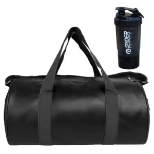 JAISBOY Black Gym Bag Combo Sports Men’s Combo of Leather Gym Bag, Shaker Bottle Black Shake Fitness Kit Accessories