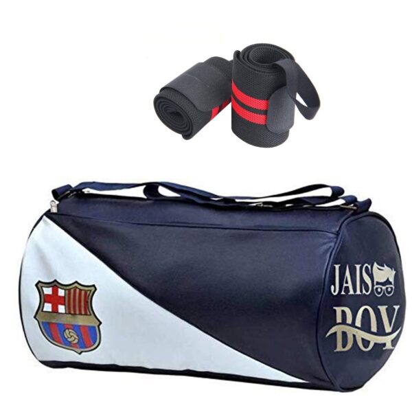 JAISBOY FCB Combo Set of Gym Bag Duffel Bag with Shoulder Strap for Men & Women with Wrist Support Band for Daily Exercise (red)