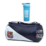 JAISBOY FCM Gym Bag Combo Sports Men's Combo of Leather Gym Bag, Stop Bottle Blue Shake Fitness Kit Accessories