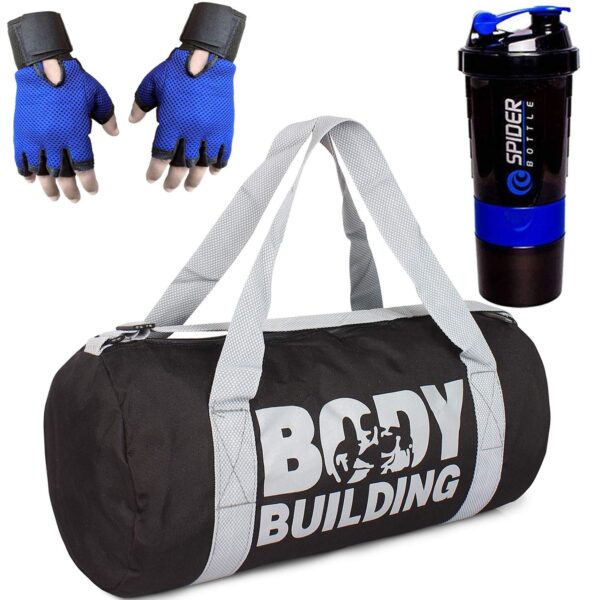 JMO27Deals Combo of Gym Bag (18 Liters) with Gym Gloves & 500 ml Spider Shaker Bottle | Gym Bag Combo for Men | Gym Bag, Gym Glove, Gym Shaker | Gym Bag Gym & Fitness Kit