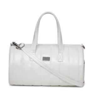 KLEIO PU Leather (White) Unisex Duffel Bag for Travel with Adjustable Sling Shoulder Strap | Duffel Bag for Gym Suitable to Carry Shoes, Clothes for Weekend Trips & Travel