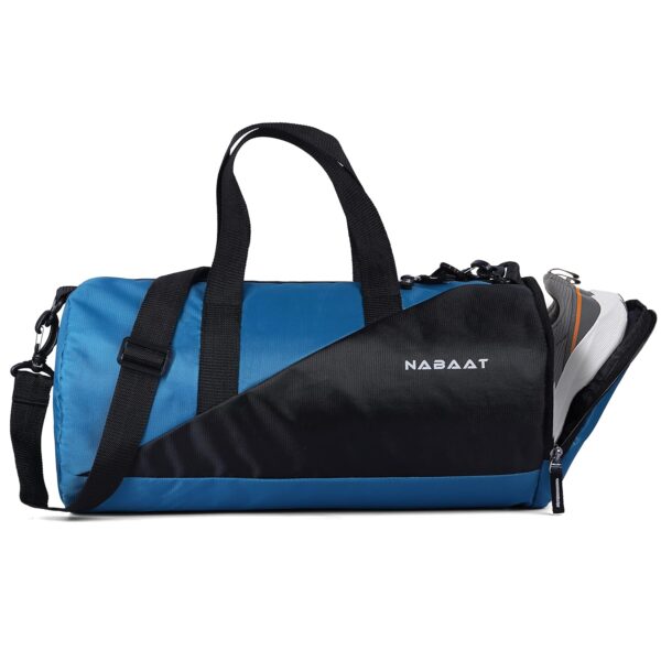 NABAAT Polyester Duffle/Shoulder/Gym Bags for Men and Women Sports Side Bag for Travel, Water Resistant with Shoe Compartment (Blue_Black, GMB-BLBK-1)