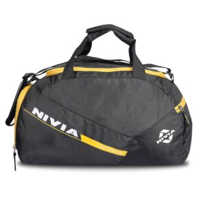 NIVIA Sports Space Polyester Gym Bag with Shoes Compartment/Unisex Gym Bags/Adjustable Shoulder Bag for Men/Duffle Gym Bags for Men/Sports and Travel Bag/Duffle Bags Travel (Black/Yellow)