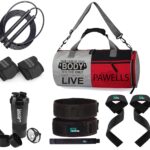 Pawells® Premium Gym Accessories Combo Set for Men and Women Workout with Skipping Rope, Duffle Bag, Wrist Wrap, Deadlift Belt & Strap, Sipper/Shaker - All-in-One Fitness GYM Kit (Pack Of 7)