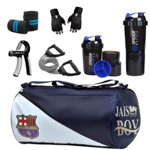 Premium Gym Accessories Combo Leather Duffle Gym Bag for Men and Women for Fitness Pack of 6 Items (FCB)