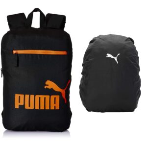 Puma IND IV 40 Ltr Daypack/Backpack for Boys and Girls, Men and Women with Rain Cover (Black and Orange)