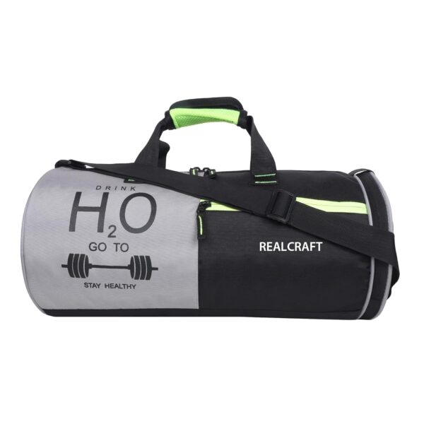 REALCRAFT Polyester H2O Gym Duffle Bag with Separate Shoes Compartment – Stylish and Versatile 19″ x 11″ x 9.5″ Sports Duffel for Men & Women (Black)