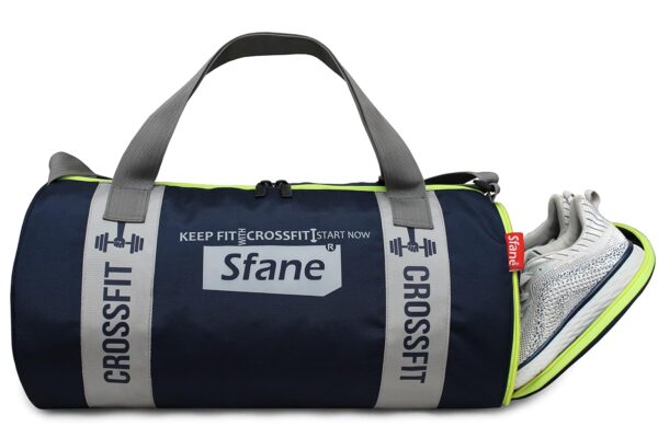 SFANE Polyester 23 cms Blue Gym Bag/Duffle Bag/Sports Bag/Shoulder Bag/Sports Bags/Gym Bags for Men & Women with Shoe Compartment (Navy Blue).