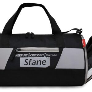 Sfane Men & Women 9.84 inches Gray & Black Leather Gym Bag/Duffle Bag/Sports Bag/Shoulder Bag/Sports Bags/Gym Bags for Men & Women with Shoe Compartment