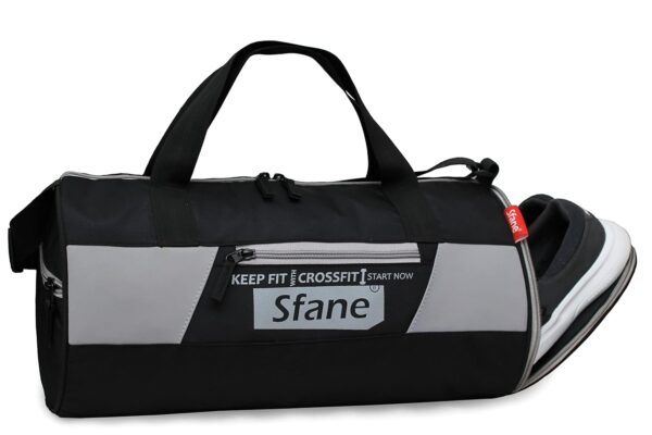 Sfane Men & Women Trendy Black Crossfit Polyester Grey Gym Bag/Duffle Bag/Sports Bag/Shoulder Bag/Sports Bags/Gym Bags for Men & Women with Shoe Compartment