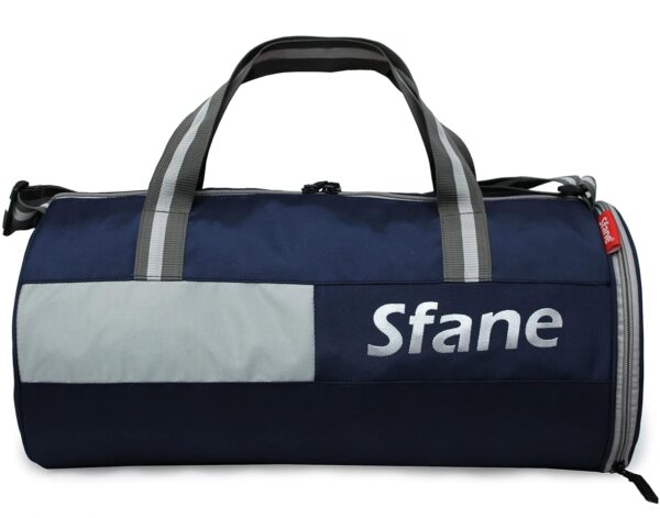 Sfane Sports Navy & Grey Gym Bag/Duffle Bag/Sports Bag/Shoulder Bag/Sports Bags/Gym Bags for Men & Women with Shoe Compartment (Silver)