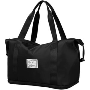 Sprqcart Travel Duffel Bag, Sports Tote Gym Bag, Shoulder Weekender Overnight Bag for Women (Black)