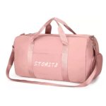 Storite Nylon 46 cm Foldable Travel Duffel Bag, Sports Gym Duffle Bag, Shoulder Handbag for Women, Outdoor Weekend Bag with Shoe and Wet Clothes Compartments (Pink,46x23x23 cm)