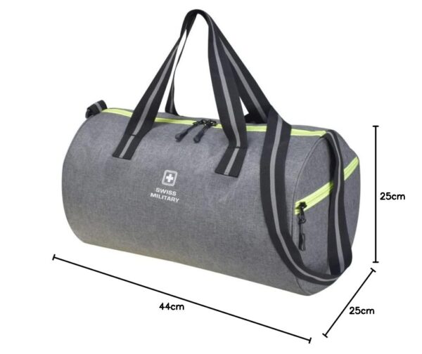 Swiss Military Duffle Bag For Gym, s For Travel, Men, Women| Spacious Gym Bag, Adj. Shoulder Strap & Comfortable Handle, Premium Polyester, Durable Zippers, Multi-Purpose, 27L, Grey, 25 Centimeters