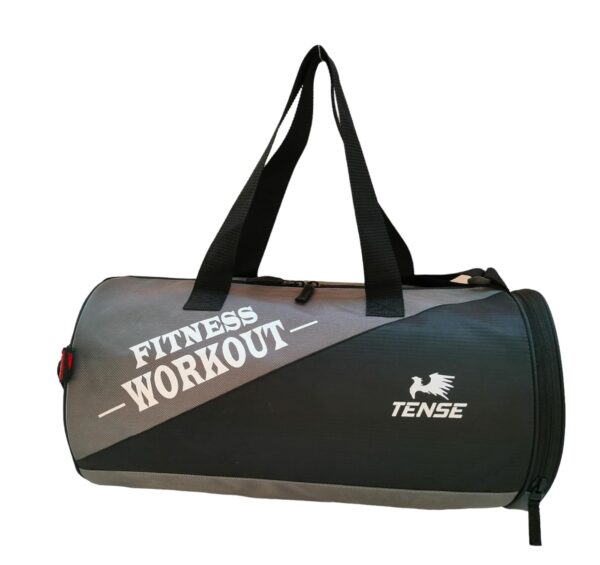 TENSE Gym Bag Polyester/Unisex Workout Gym Bags/Shoulder Bag for Men & Women with Separate Shoe Compartment/Carry Gym Accessories/Fitness Bag/Sports & Travel Bag/Sports Kit (Grey)