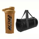 TRUE INDIANS Pack Of-2 Combo For Gym Action Shaker For Men Workout | Fitness Kit | Duffel Bag & 700ML Shaker Bottle| Gym Protein Shaker 100% Leak proof With (Shaker BPA Free) (BLACK&BROWN)