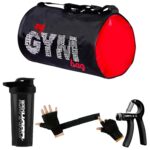 True IndianUltimate Gym Accessories Combo Set for Men and Women Workout - Boost Your Workout with Gym Gloves, Gym Bag, Shaker Hand Gripper- All-in-One Fitness Gym Kit (Black)