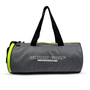 Urban Wolf 26L Gym Duffle Bag | Unisex Grey & Green Zipper | Separate Shoe Compartment | Quick Access Pocket | Durable Polyester | Multi-Functional Sports & Travel Bag | Dimensions 49x23x23 cm