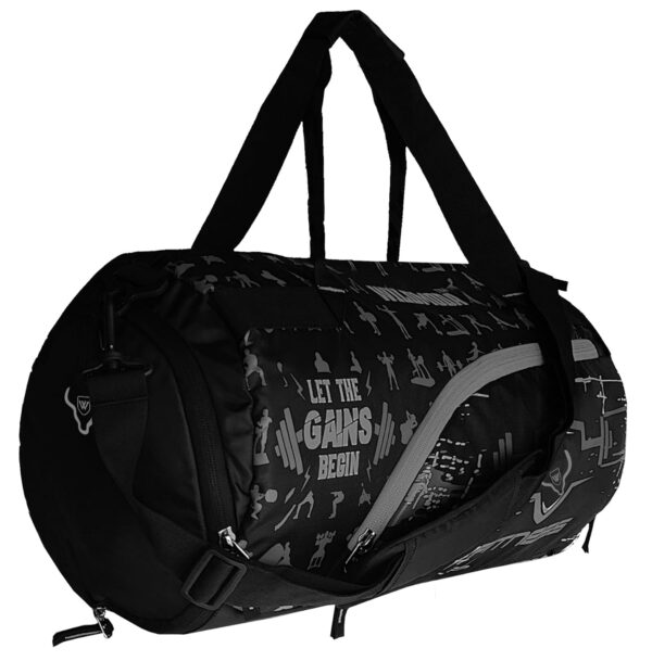 WILD MODA 40L Fitfusion: Polyester Gym Bag (Black & Grey)