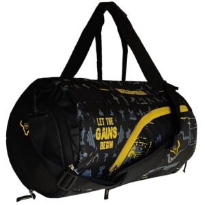 WILD MODA 40L Fitfusion: Polyester Gym Bag (Black & Yellow)