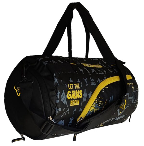 WILD MODA 40L Fitfusion: Polyester Gym Bag (Black & Yellow)