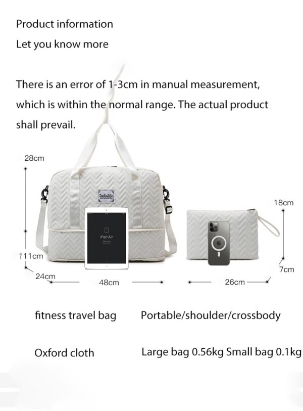 Furn Aspire Women Travel Duffle Bag with Toiletry Bag Shoe Compartment | Gym Bag | Dry and Wet Separation | Sports Bag | Handbag | Yoga Fitness Bag (White)