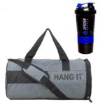 Gym Bag Combo for Men ll Gym Bag with Shoe Compartment and, Black Bottle, ll Gym kit for Men and Women ll Gym Bag & Fitness Kit & Gym Bag Combo. (Blue)