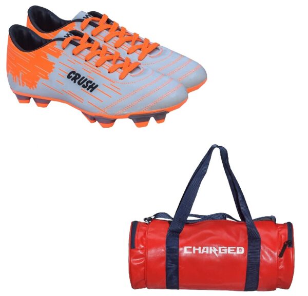 Charged Sports Bag Artize Red With Gowin Football Shoe Crush Silver Orange Size-5