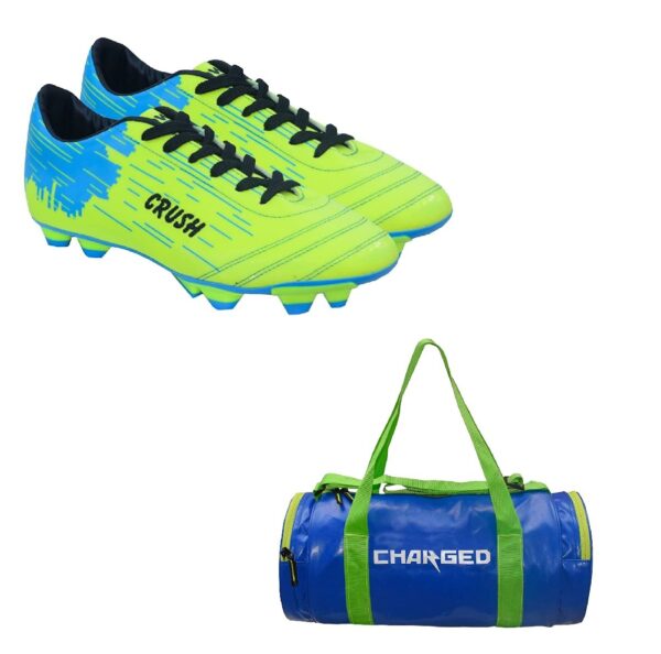 Charged Sports Bag Artize Blue With Gowin Football Shoe Crush Green Cyan Size-9