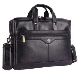 HAMMONDS FLYCATCHER Genuine Leather Office Bag for Men – Stylish Executive Leather Bag for Men, 15.6 Inch Laptop Bag for Men, Adjustable Strap and Multiple Compartments – 1 Year Warranty – Black