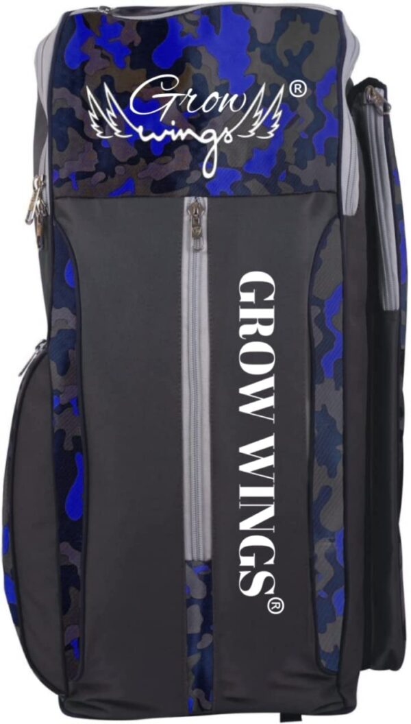 Grow wings Cricket Kit Equipment Bag (Camo Green,1 Bat Caves) | Shoulder Straps | Extra Compartment for Accessories | Travel Duffel Backpack | Lightweight | Men and Women (Blue)