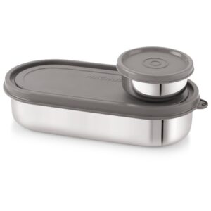 Magnus Easy Lock SS Deep Prime Oval & Chocolate Container, Airtight & Leakproof Lid,Tiffin for School, Office,Picnic, Ideal Lunch Boxes for Men, Women and Kids (Grey,100ml,780ml)