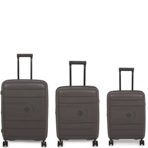 it luggage Eco Tough Metal Grey Set of 3-Large, Medium & Cabin-20,24,28 inches Expandable Eco-Friendly Polypropylene Hardsided with TSA Lock 8 Wheel Trolley Bag