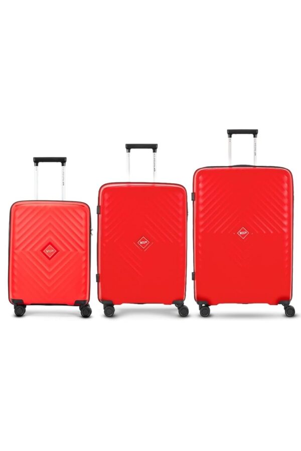 VIP Quad Red Hard Trolley Bag Set, 3 Pieces (Small, Medium, Large), 8 Wheels